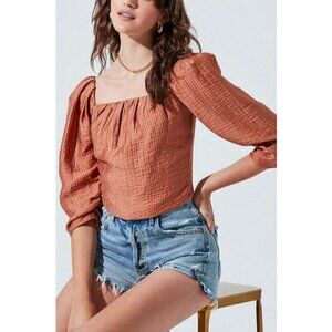 💕ASTR💕 Kemp Puff Sleeve Square Neck Top ~ Warm Brown XS NWT